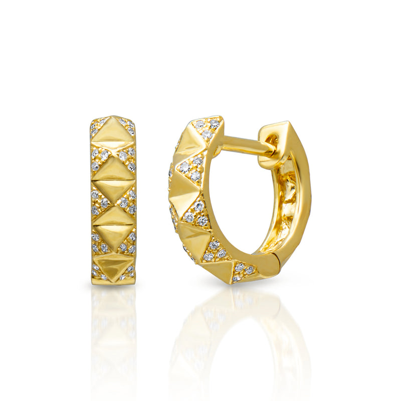 14KT Yellow Gold Diamond Pyramid Huggie Earrings