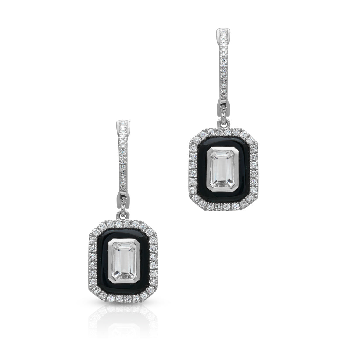 14KT White Gold Onyx White Topaz Diamond Earrings
