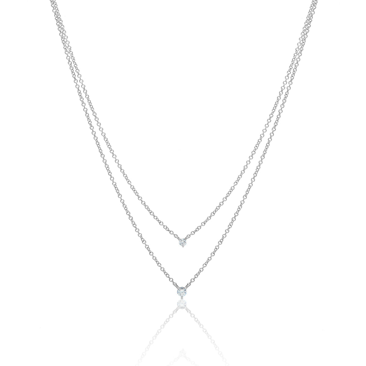 14KT White Gold Diamond Double Layer Dahlia Necklace