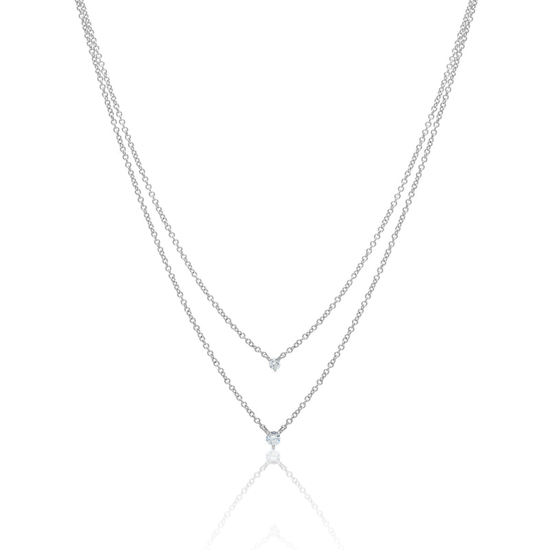 14KT White Gold Diamond Double Layer Dahlia Necklace
