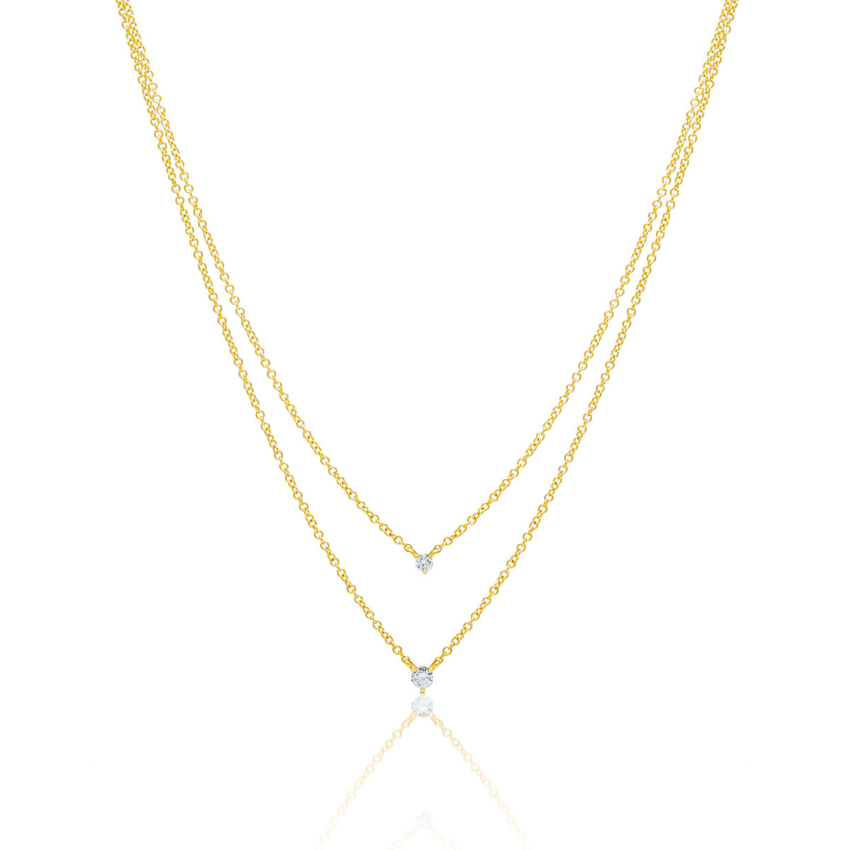 14KT Yellow Gold Diamond Double Layer Dahlia Necklace