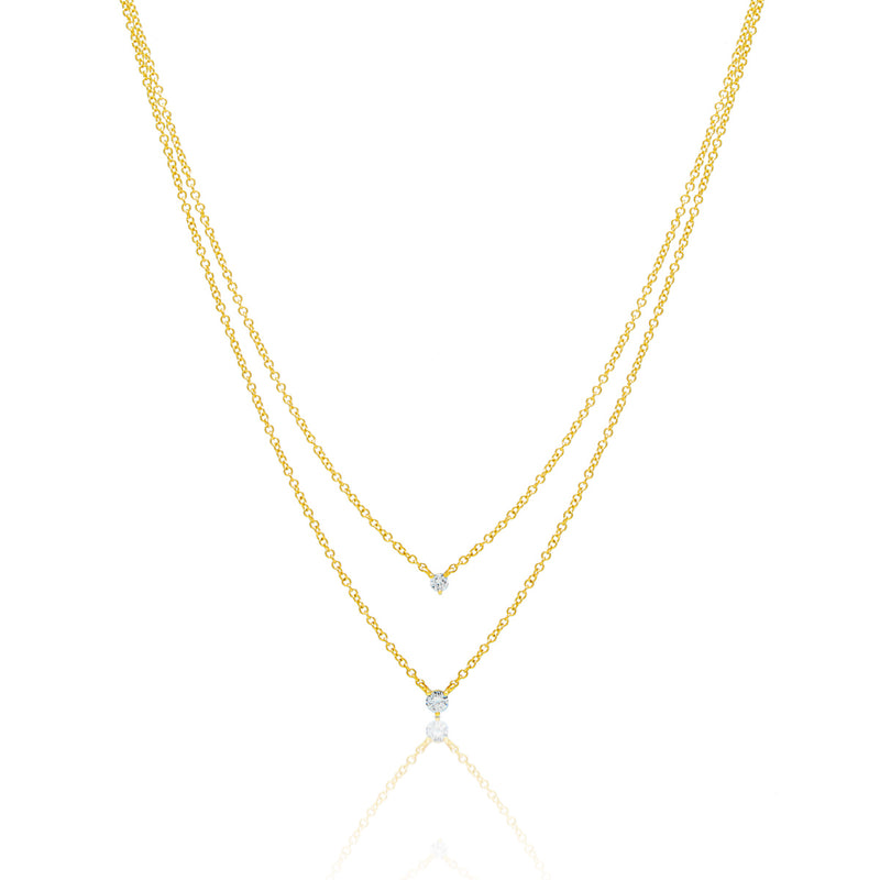 14KT Yellow Gold Diamond Double Layer Dahlia Necklace
