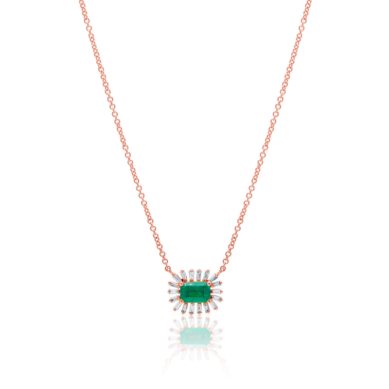 14KT Rose Gold Emerald Baguette Diamond Audelia Necklace