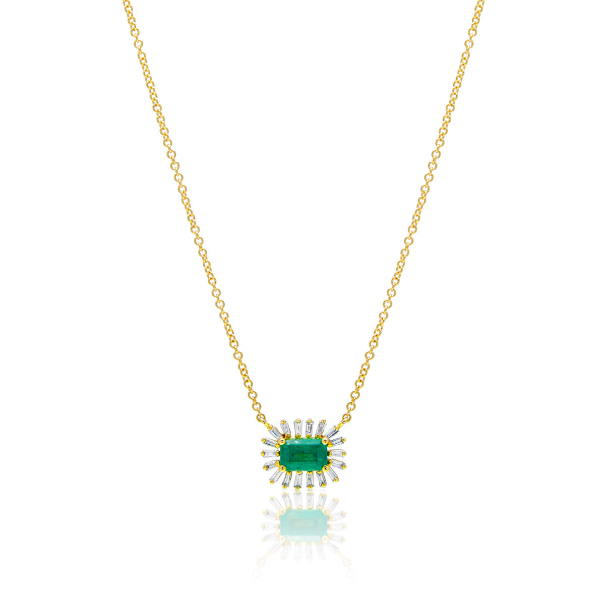14KT Yellow Gold Emerald Baguette Diamond Audelia Necklace