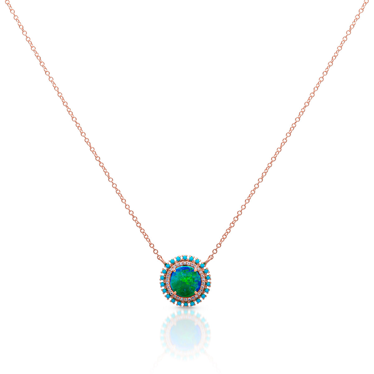 14KT Rose Gold Opal Turquoise Diamond Round Kai Necklace