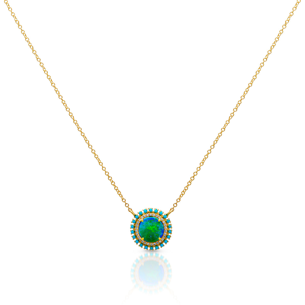 14KT Yellow Gold Opal Turquoise Diamond Round Kai Necklace