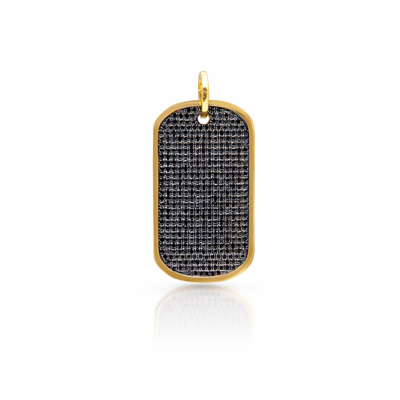 14KT Yellow Gold Black Diamond Luxe Nicolai Dog Tag Charm