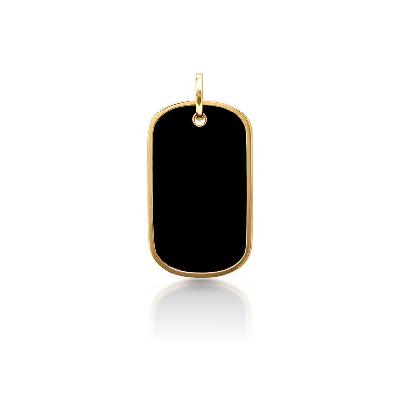 14KT Yellow Gold Black Agate Luxe Nicolai Dog Tag Charm