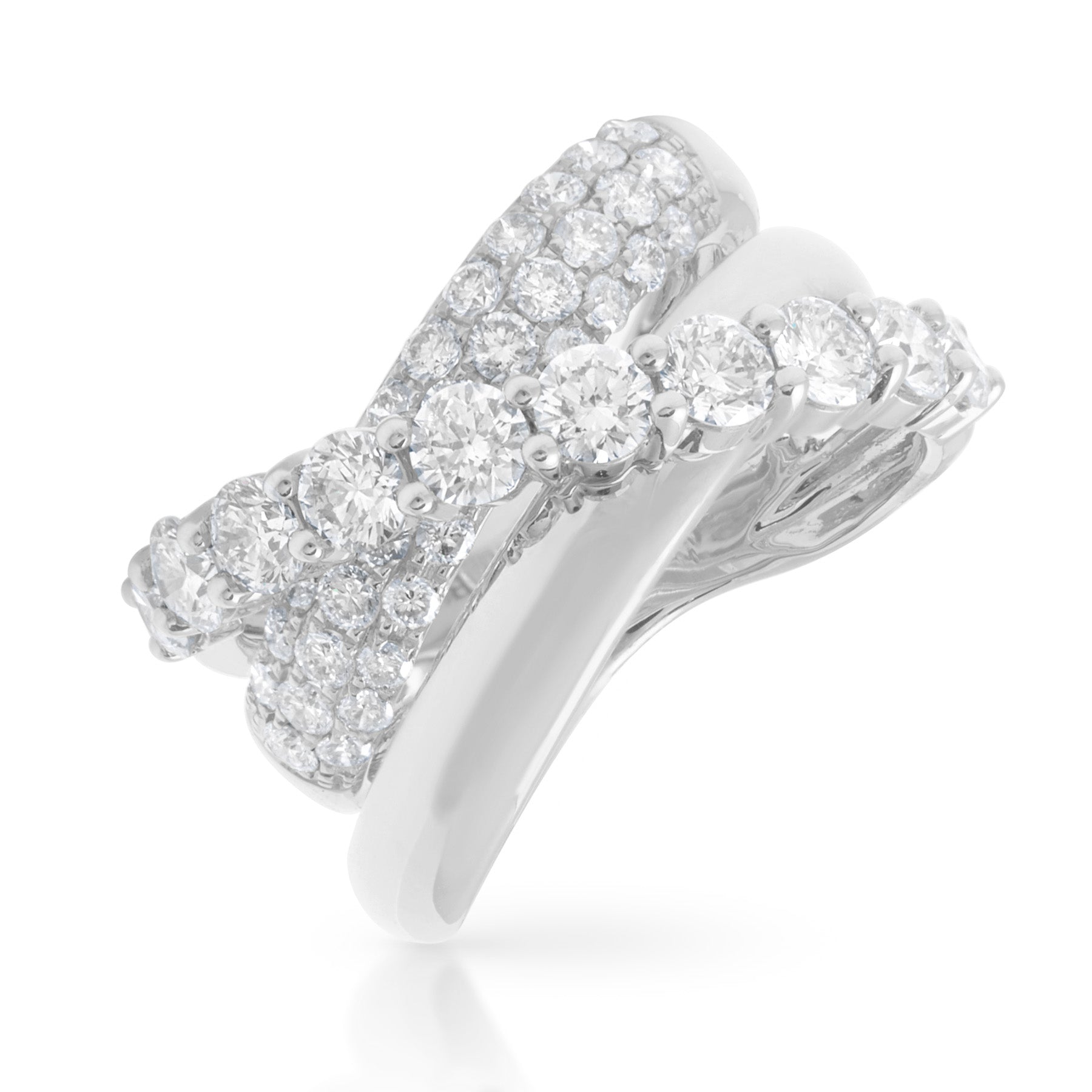 14KT White Gold Diamond Crossover Band Ring