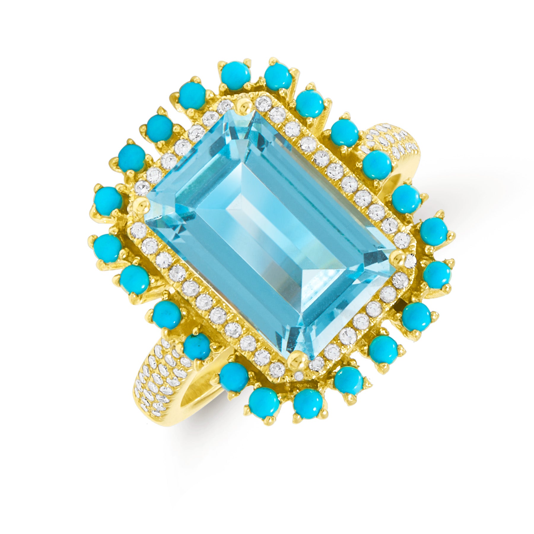 18KT Yellow Gold Blue Topaz Turquoise Diamond Portofino Ring