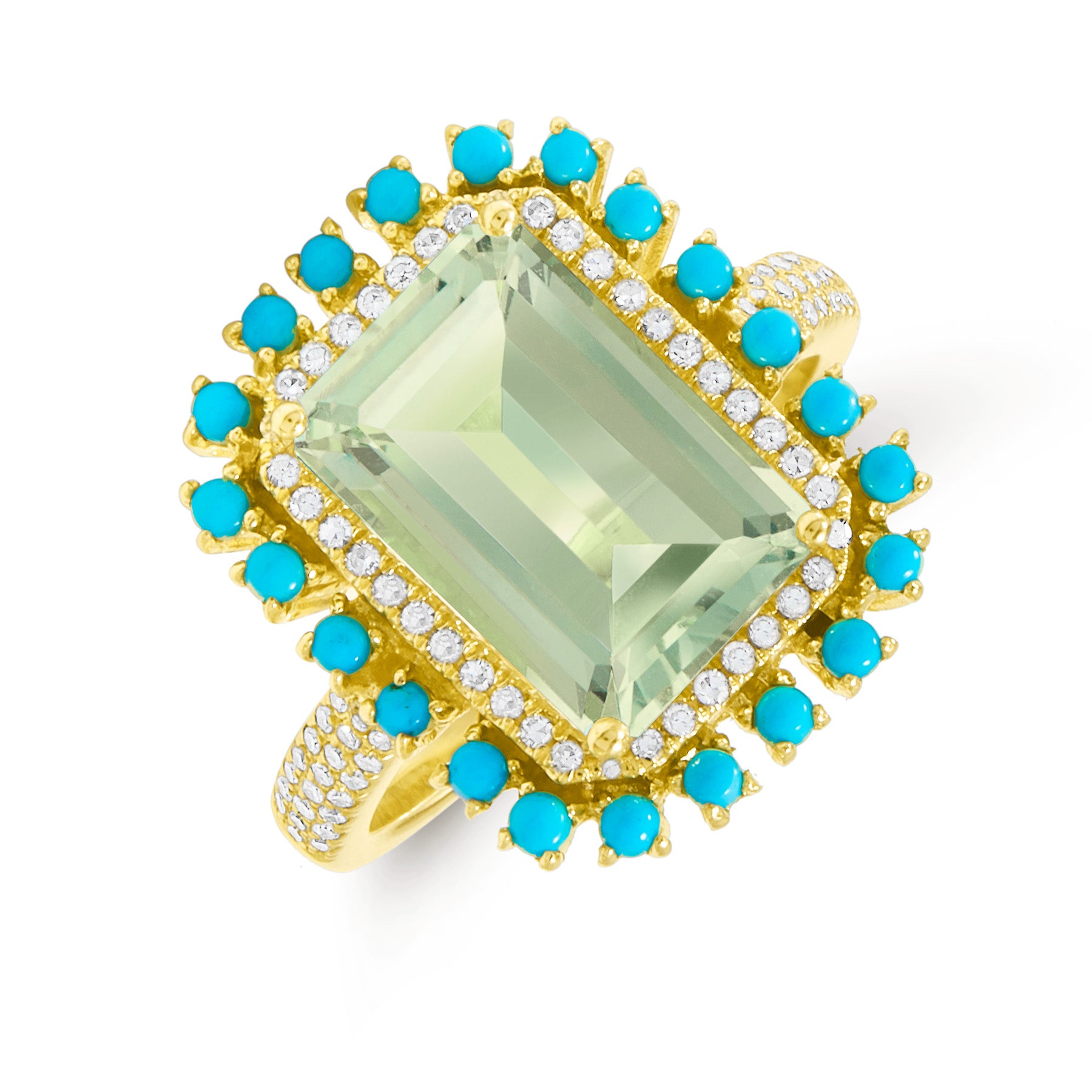 18KT Yellow Gold Green Amethyst Turquoise Diamond Portofino Ring