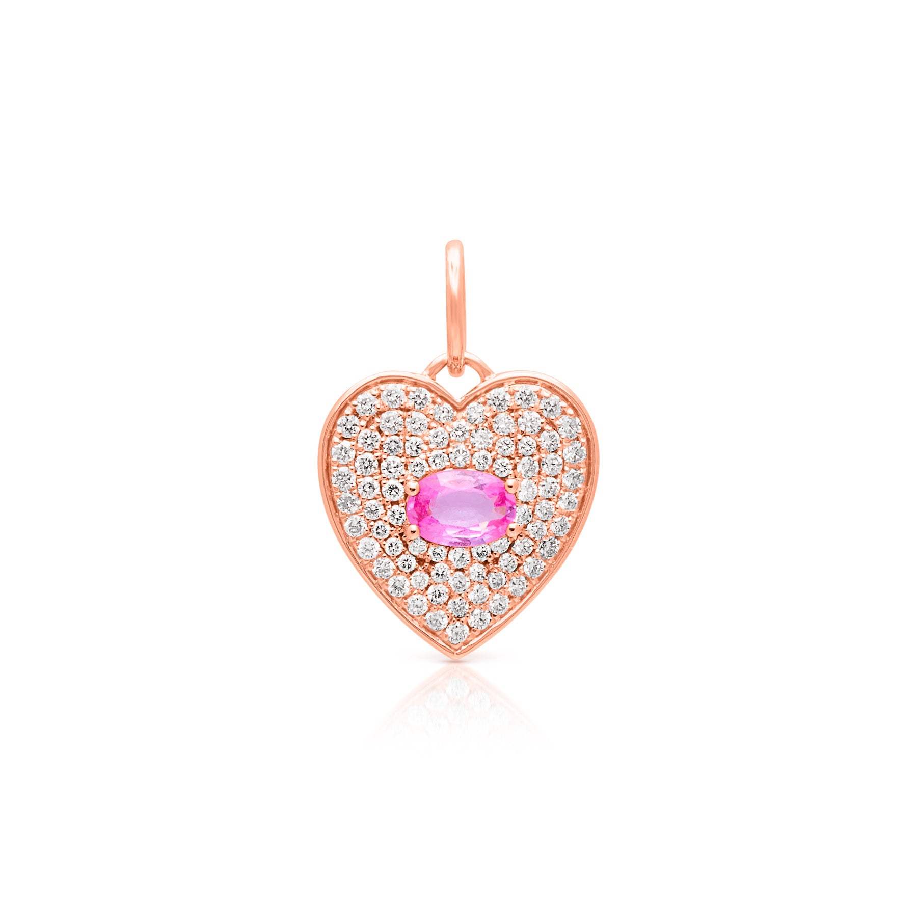 14KT Rose Gold Pink Sapphire Diamond Heart Charm Pendant