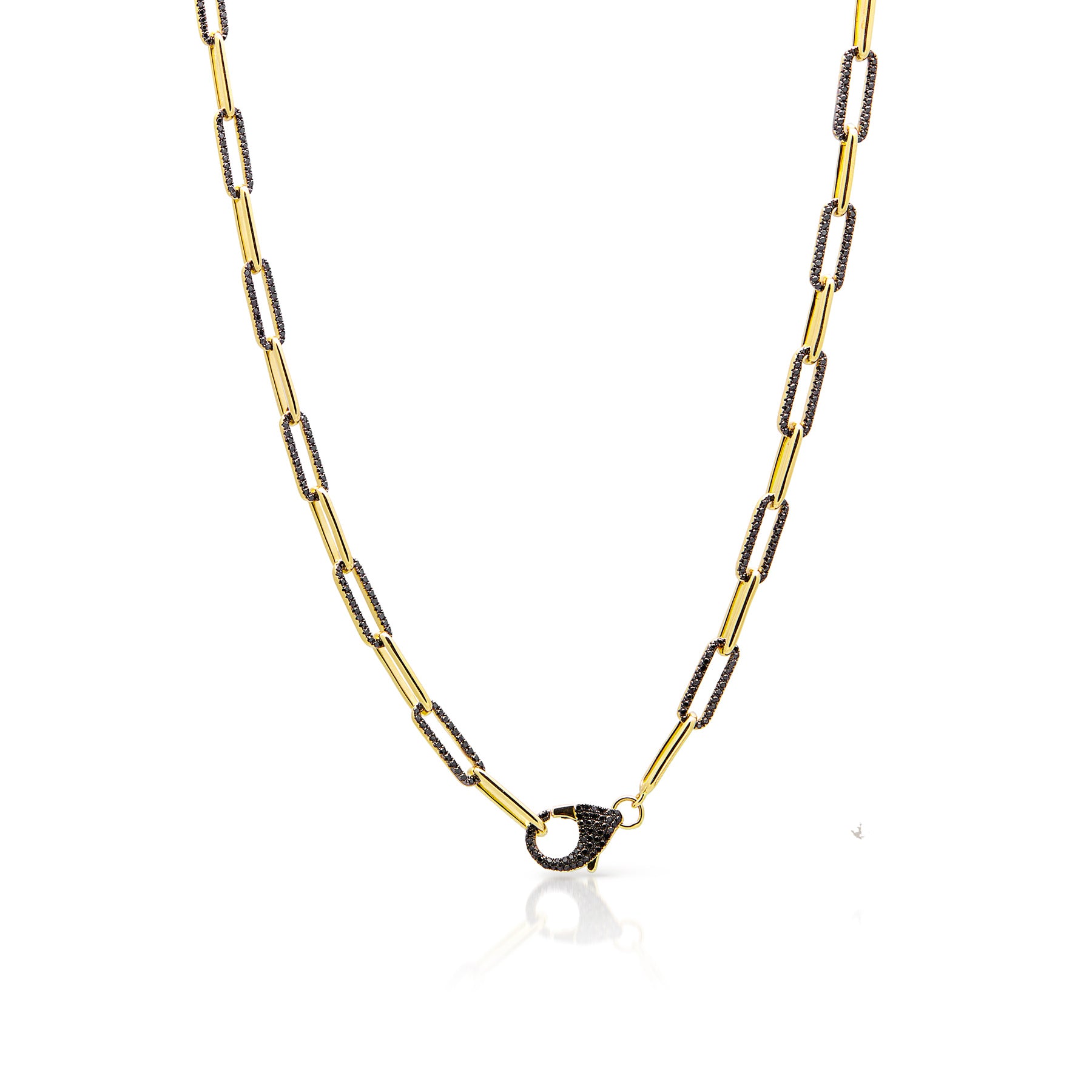 14KT Yellow Gold Black Diamond Paper Clip Link Necklace