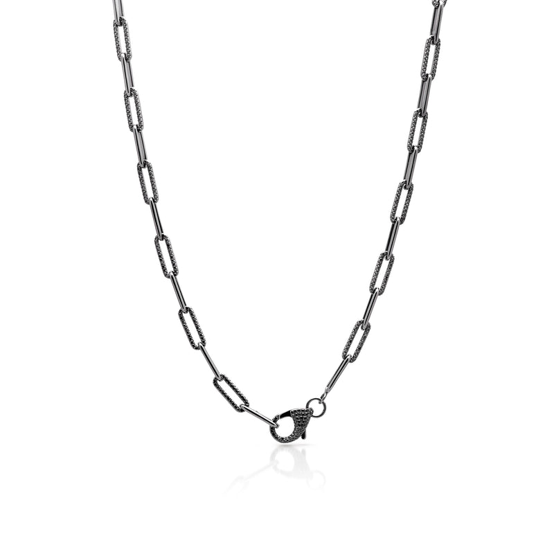 14KT Black Rhodium Black Diamond Paper Clip Link Necklace
