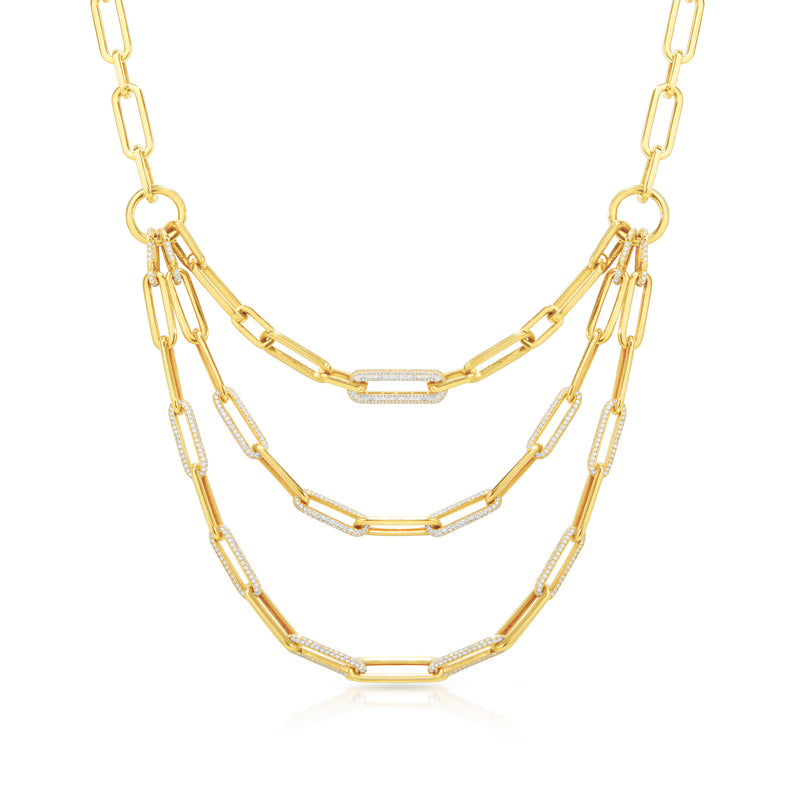 14KT Yellow Gold Baguette Diamond Chain Link Magic Necklace