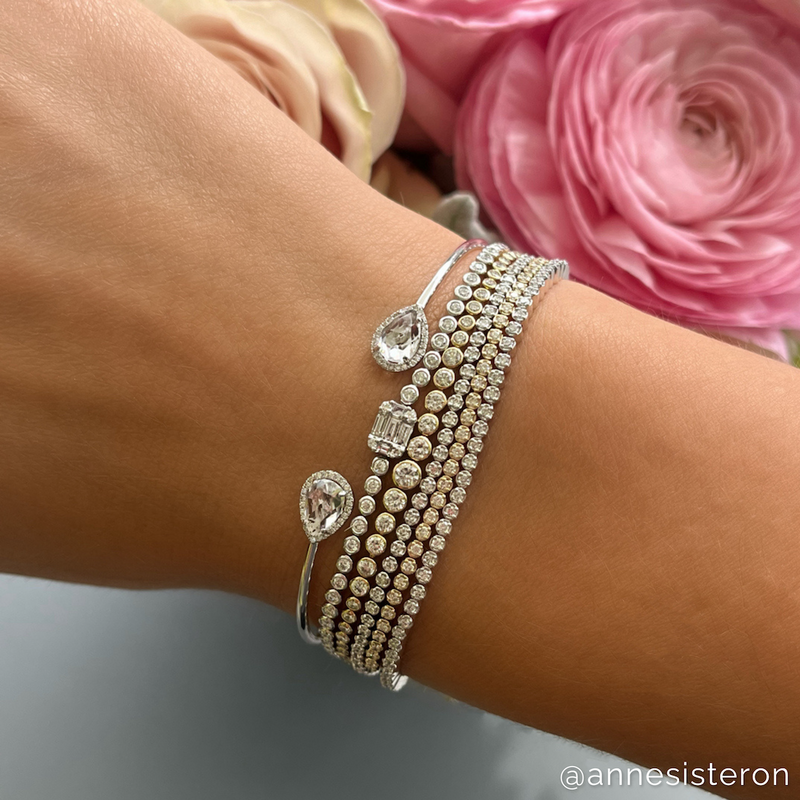 14KT White Gold Mini Throne White Topaz Diamond Cuff