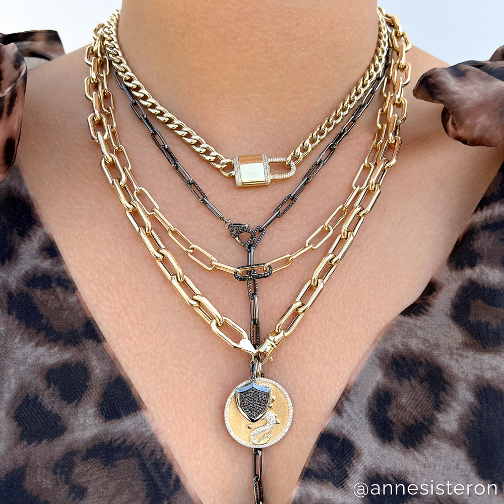 Model wearing 14KT Yellow Gold Diamond Lovelock Necklace