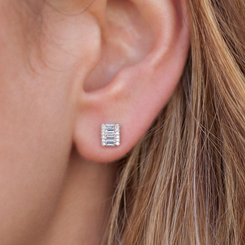 14KT White Gold Baguette Diamond Pilar Stud Earrings-Anne Sisteron