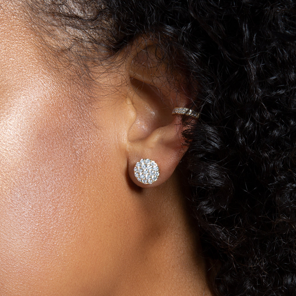14KT White Gold Large Diamond Disc Stud Earrings-Anne Sisteron