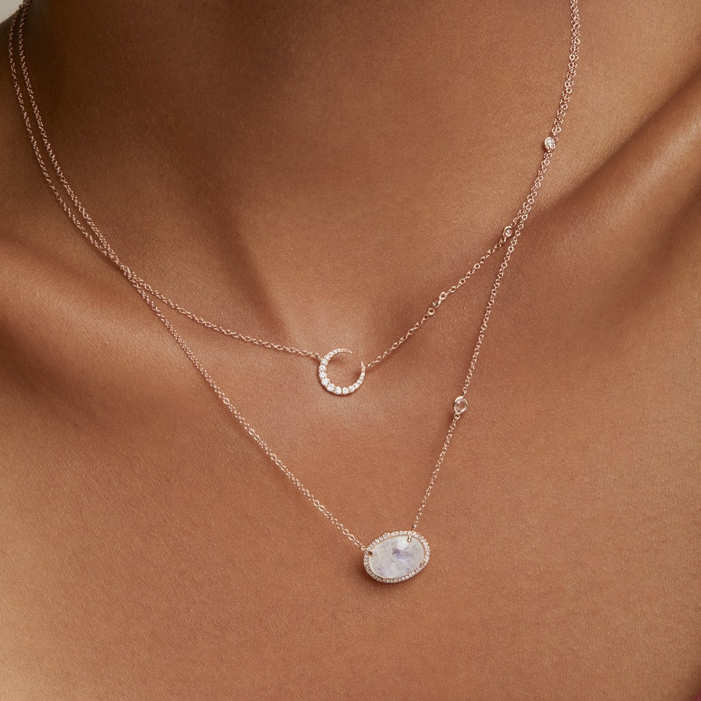 14KT Rose Gold Diamond Mini Lunar Necklace-Anne Sisteron