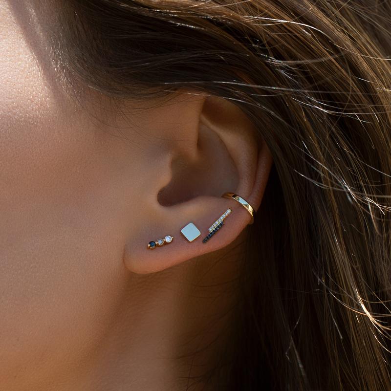 14KT White Gold Black and White Diamond Bar Earrings-Anne Sisteron