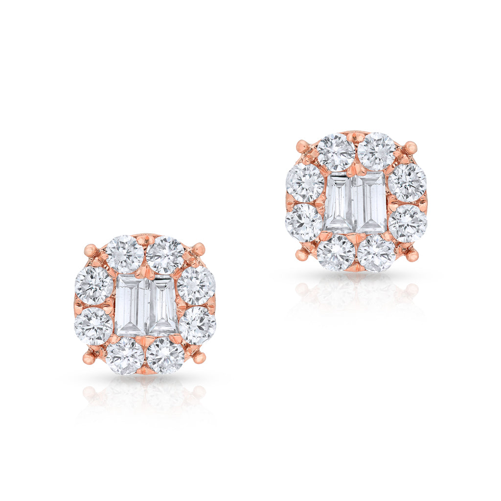 14KT Rose Gold Diamond Baguette Larissa Stud Earrings