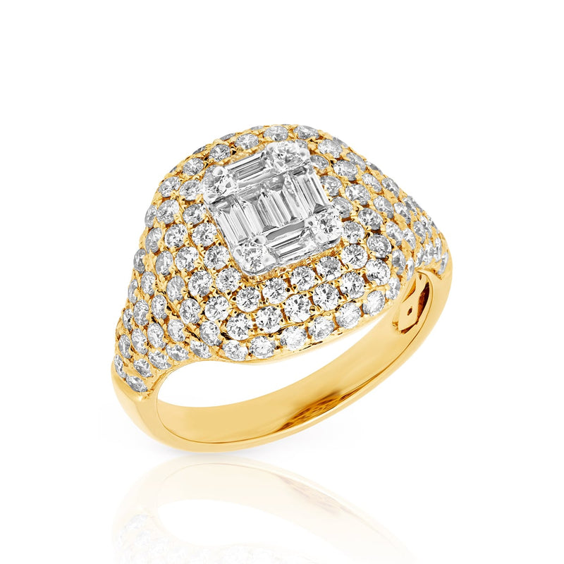 14KT Yellow Gold Baguette Diamond Alexandrine Signet Ring
