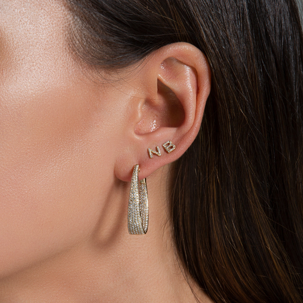 14KT White Gold Diamond Initial Stud Earring-Anne Sisteron