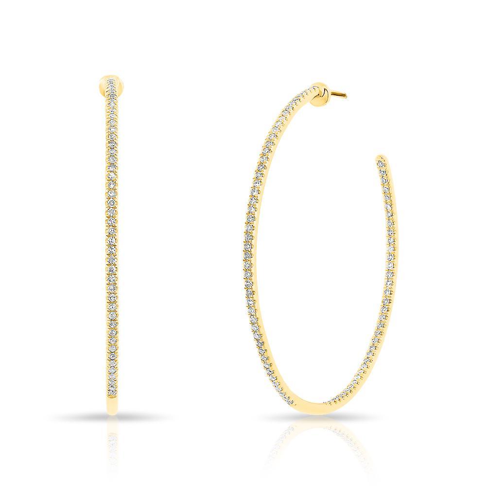 14KT Yellow Gold Diamond 1.25" Hoop Earrings