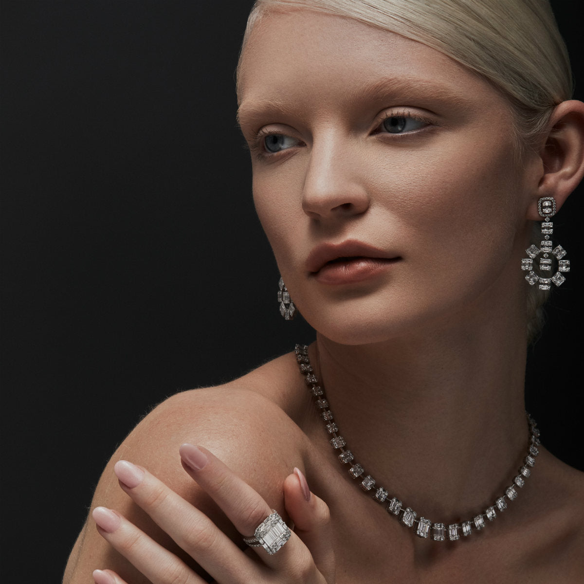 18KT White Gold Baguette Diamond Tiana Earrings-Anne Sisteron