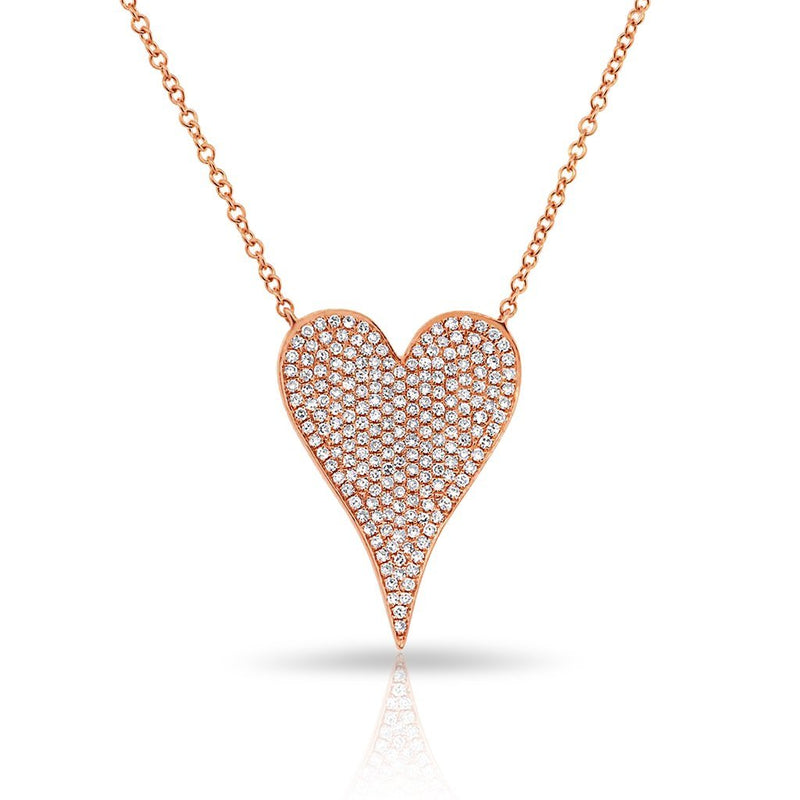 14KT Rose Gold Diamond Medium Modern Pave Heart Necklace