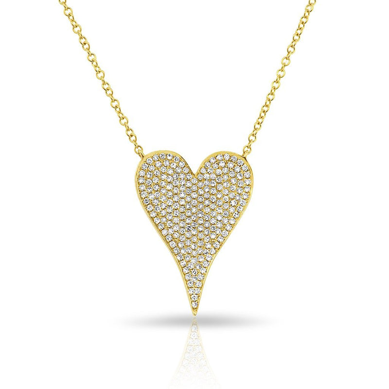 14KT Yellow Gold Diamond Medium Modern Pave Heart Necklace