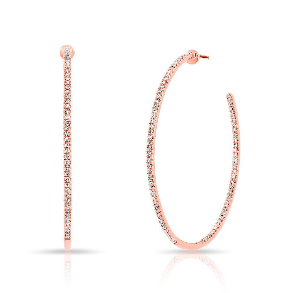 14KT Rose Gold Diamond 1.25" Hoop Earrings