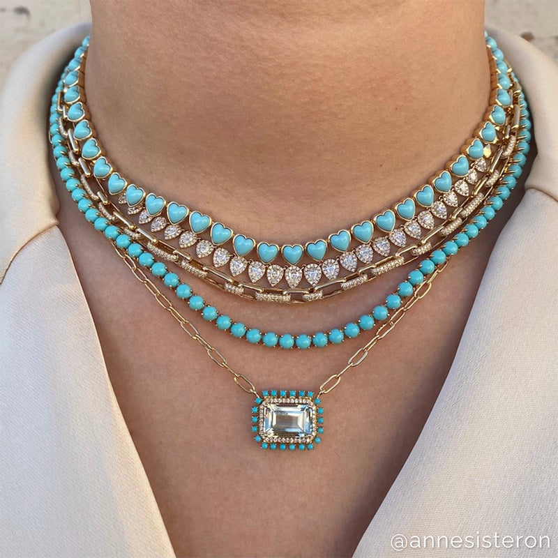 14KT Yellow Gold Turquoise Tennis Necklace – Anne Sisteron